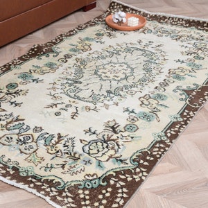 Vintage Rug, Area Rugs, Turkish Rug, Antique Rug, Rugs For Dining Room, 3.7x6.7 ft Green Rug, Floral Oushak Rugs, Turkish Area Rug,  7932