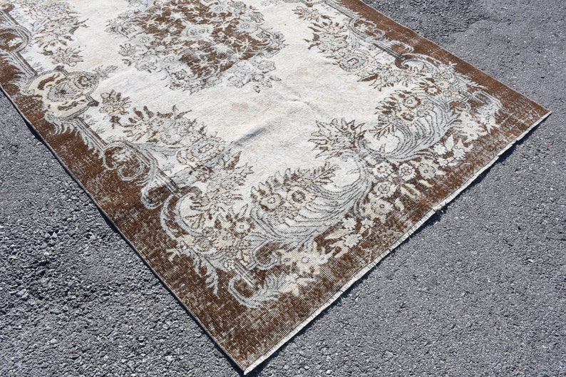 Wool Salon Carpet Tribal Living Room Rug Vintage Rug 71x109 Inches Beige Rug Large Rug 1517 Turkish Rug Oushak Rug