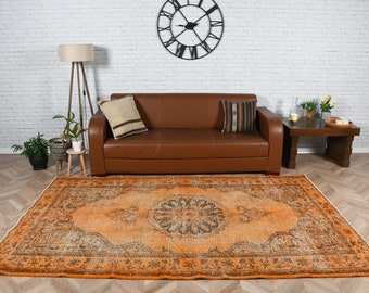 Large Rugs, Turkish Rug, Vintage Rug, Oushak Rug, Rugs For Living Room, 5.2x8.7 ft Orange Rug, Overdyed Rug, Large Turkish Rug,  8273