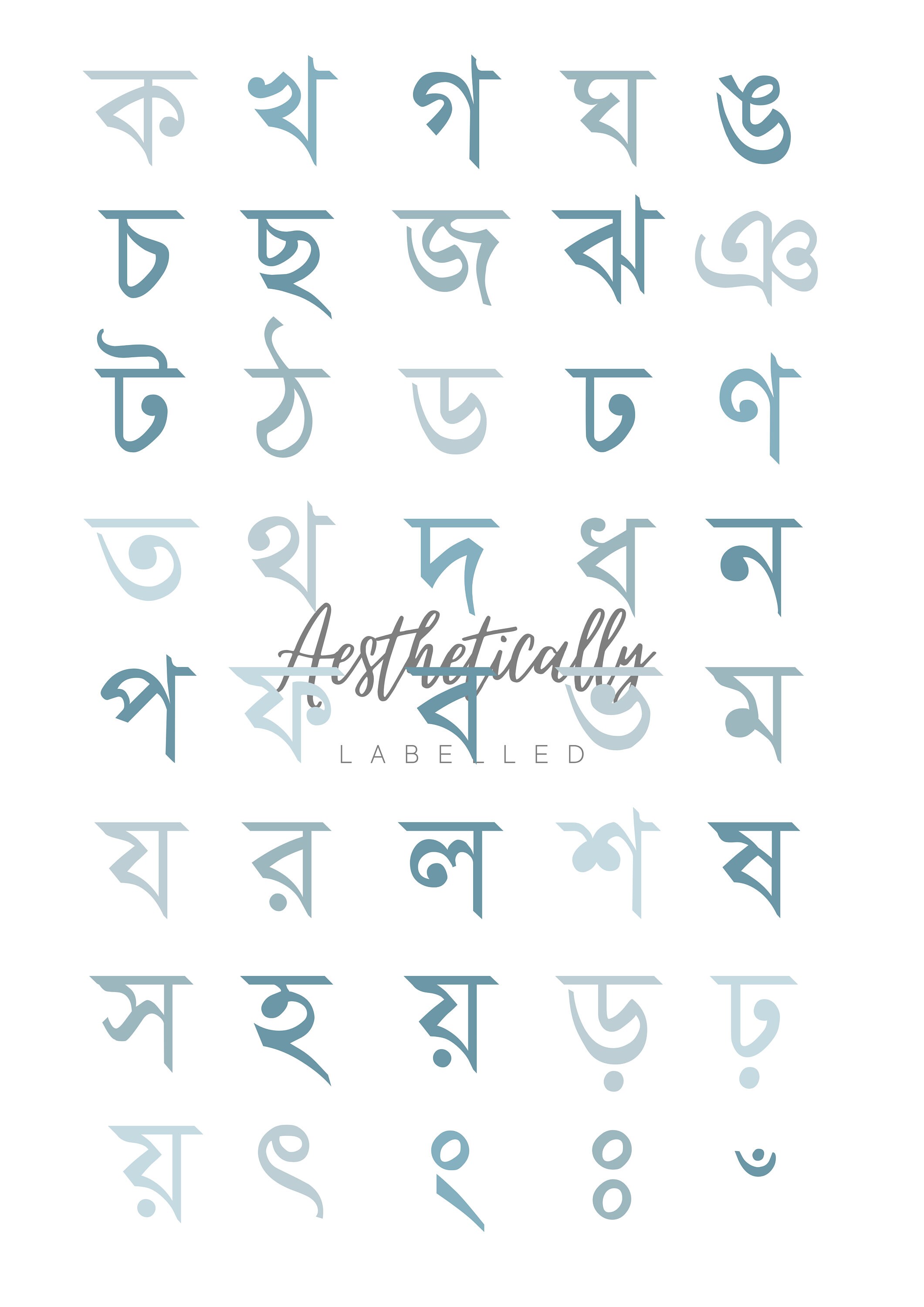 Bengali Alphabet Instant Download Digital Poster Four Colour Warm Boho
