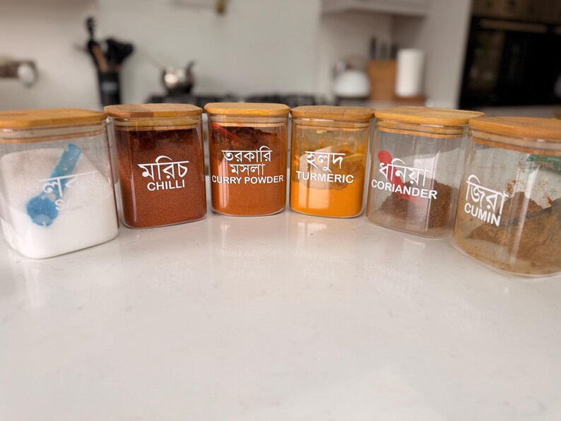 Dual Language Spice Jar Labels: Water Resistant Vinyl Pantry Organisation. Labels only image 14