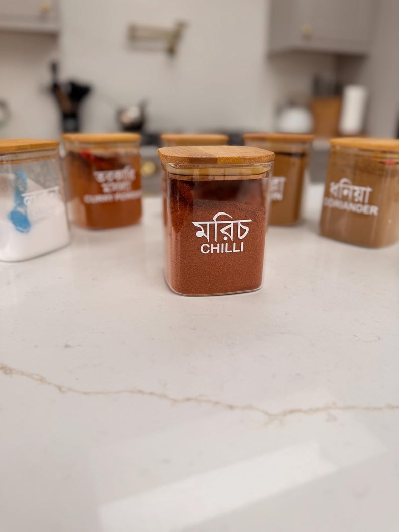 Dual Language Spice Jar Labels: Water Resistant Vinyl Pantry Organisation. Labels only image 15