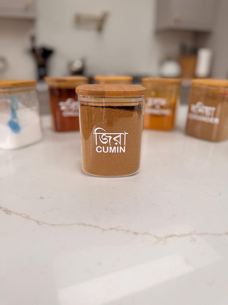 Dual Language Spice Jar Labels: Water Resistant Vinyl Pantry Organisation. Labels only image 13
