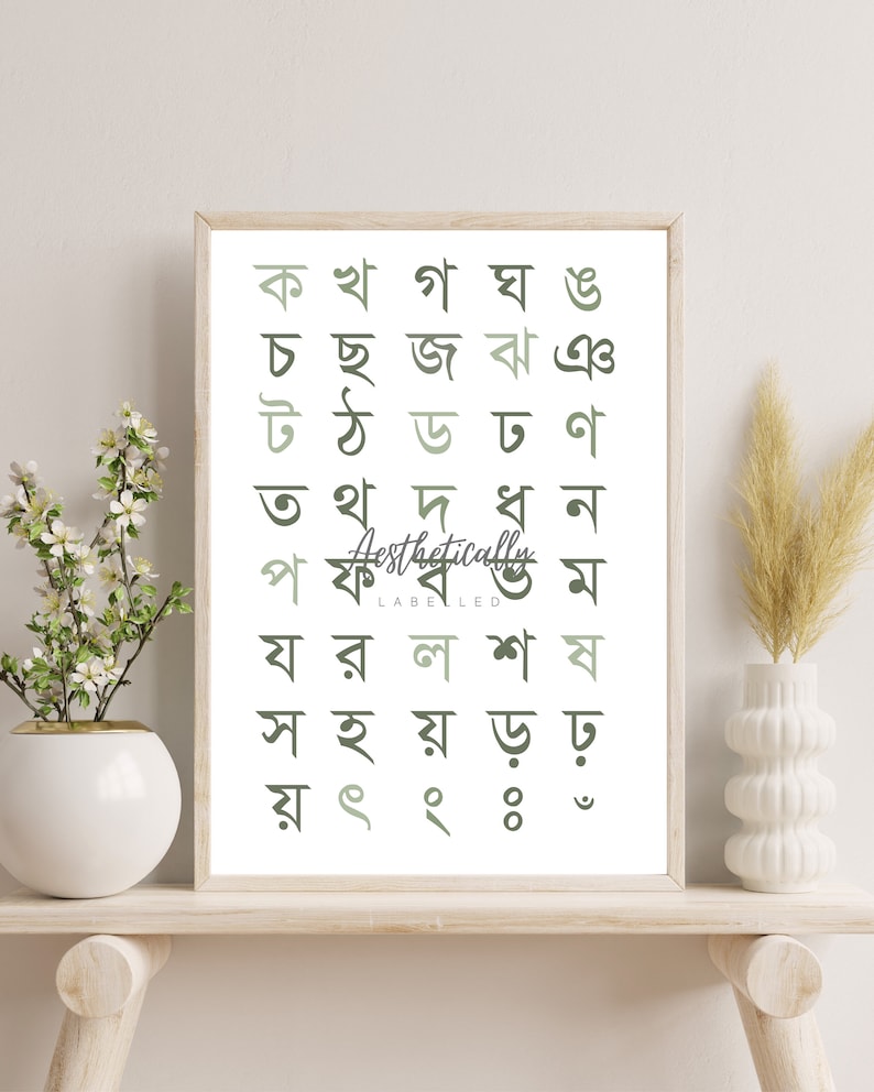 Bengali Alphabet Instant Download Digital Poster Four Colour Warm Boho