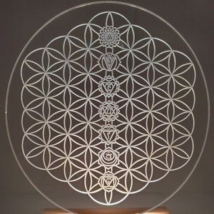 Flower of Life with the Chakras Symbols LED Lamp, Night light, Sacred Geometry