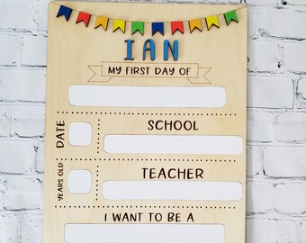 Personalized First Day of School Wood Sign: Reusable Back to School Board