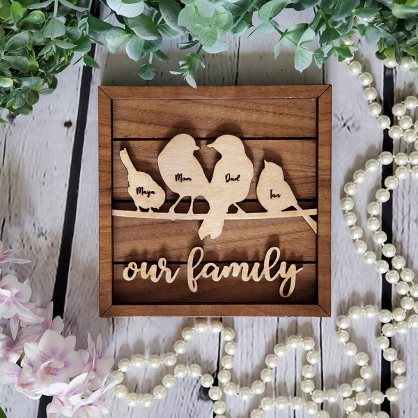 Custom Family Bird Sign, Personalized Family Tree Frame, Bird Family Art, Customizable Gift for Mom