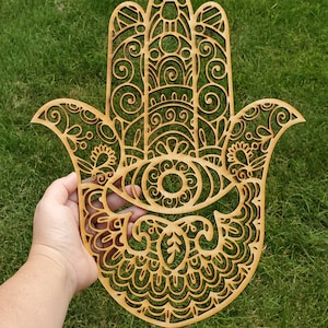 Hamsa Hand Wood Wall Hanging: Hand of Fatima Home Decor