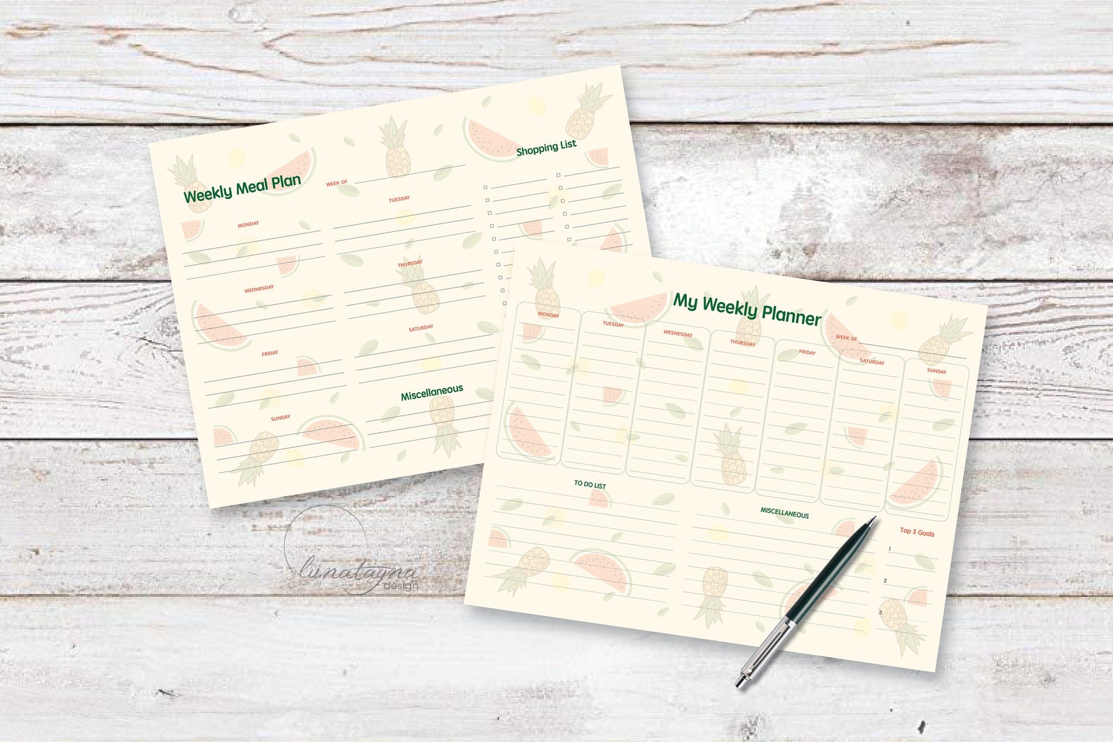 My Weekly Planner and Weekly Meal Plan Printables- Organization, Fruit ...