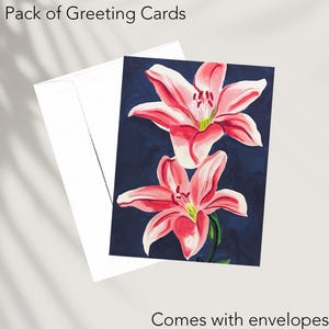 Pink Lily painting Greeting Card Set | Hand Drawn Art Print | Thank you cards, Birthday, Anniversary, Thinking of you, Invitations, etc.