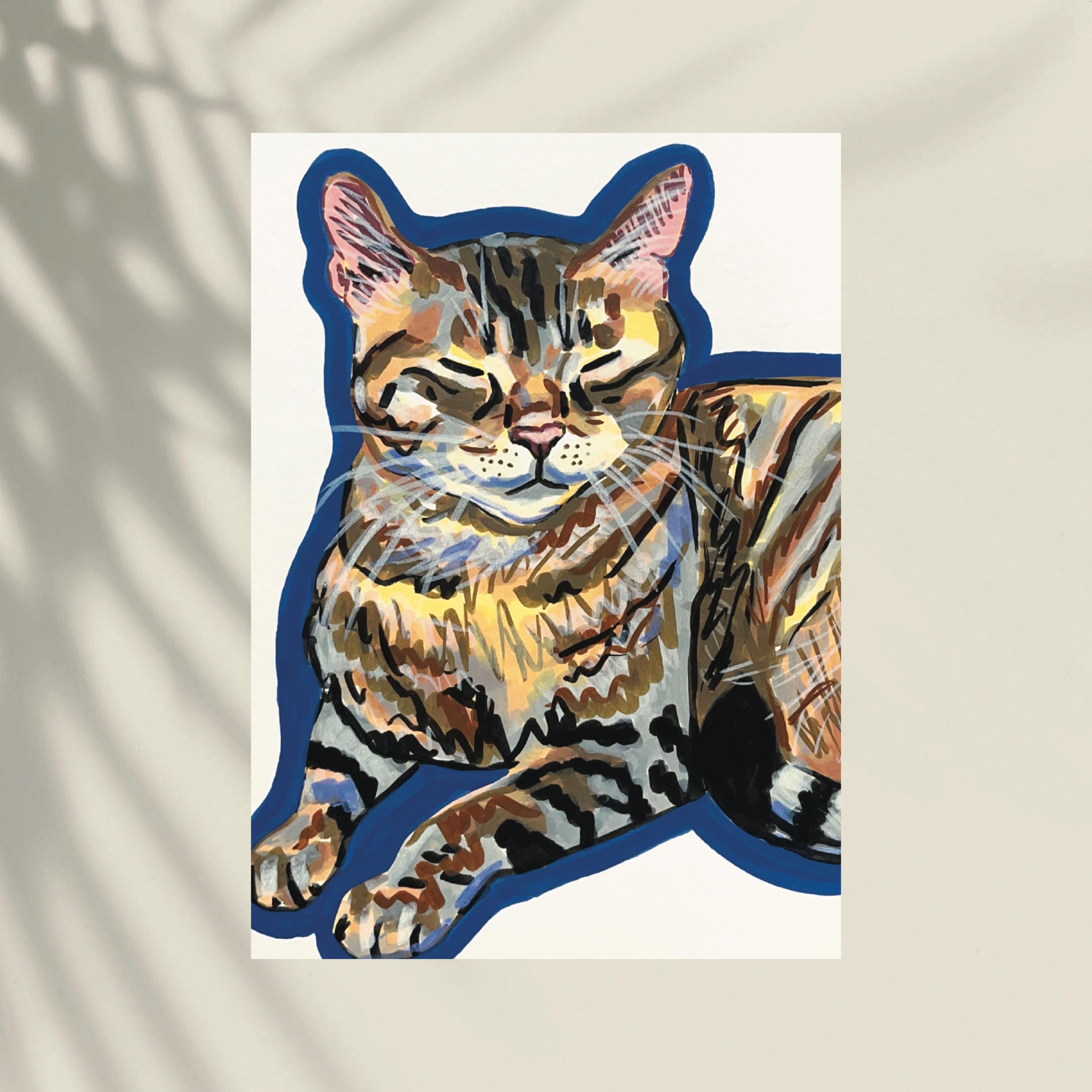 Grey Tabby Cat Art Print: Hand Painted Acrylic Artwork (5x7") - Etsy