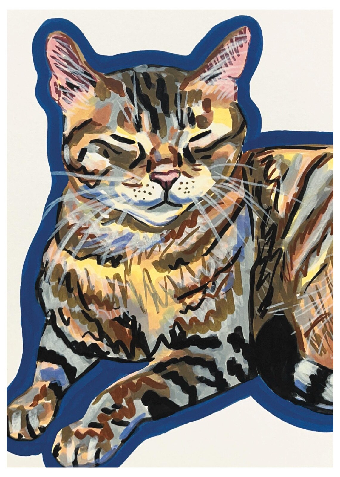 Grey Tabby Cat Art Print: Hand Painted Acrylic Artwork (5x7") - Etsy