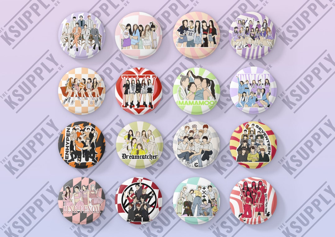 KPOP Group Badges, BTS, SKZ, Blackpink, Twice, Mamamoo, Loona,  Dreamcatcher, Enhypen, Cravity, Kpop Badge, Kpop Merch, Kpop Art, Korean  Idol - Etsy