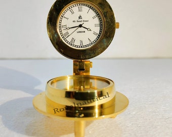 Antique Nautical Desk Clock With Brass Stand Hanging Home Decor Collectible Gift