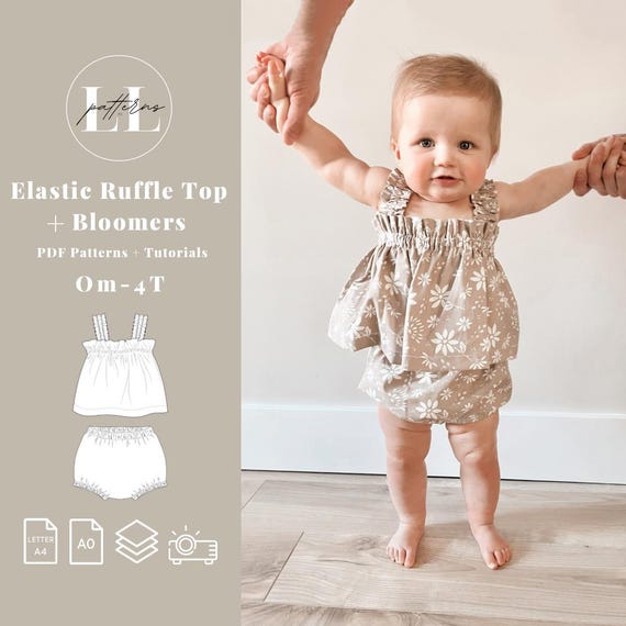 Baby Girl Summer Set Sewing Pattern, Baby Girl Summer Ruffle Set, Baby Ruffle Set Pattern, Baby Girl Ruffle Outfit, Baby Bloomer Outfit Set