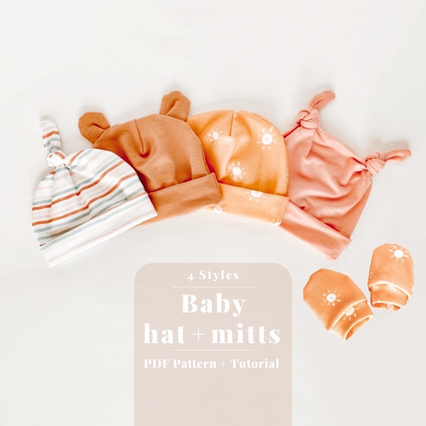 Baby hat pattern, Baby hat sewing pattern, Easy baby hat sewing pattern, Easy baby hat set pattern, Newborn hat sewing pattern, baby gift