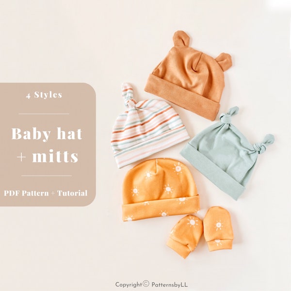 baby hat PDF sewing pattern, newborn baby hat sewing pattern,Baby hat set patterns, Baby knot hat pattern, Baby knot hat beanie PDF pattern