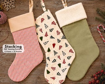 Christmas Stocking Sewing Pattern, Digital PDF Pattern, 3 Sizes, Cuff or No Cuff, A0 and Projector Files, Beginner Friendly