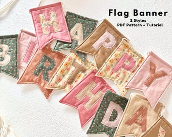 PDF Flag bunting name banner sewing pattern, Flag bunting banner pattern, Fabric flag banner, Fabric flag name banner, Flag banner pattern