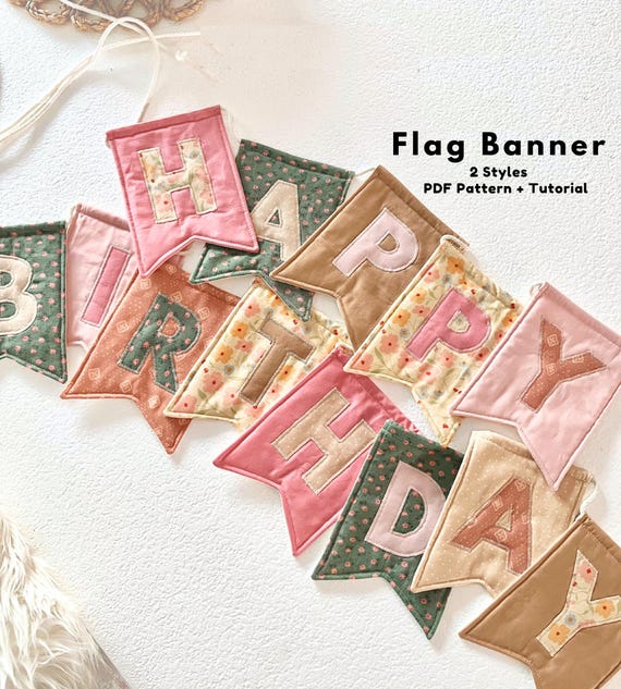 PDF Flag bunting name banner sewing pattern, Flag bunting banner pattern, Fabric flag banner, Fabric flag name banner, Flag banner pattern