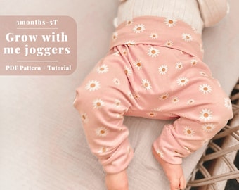 Easy baby and kids pants pattern, Grow with me pants pattern, Grow with me pants, Baby and kids pants pattern, Baby pants sewing pattern