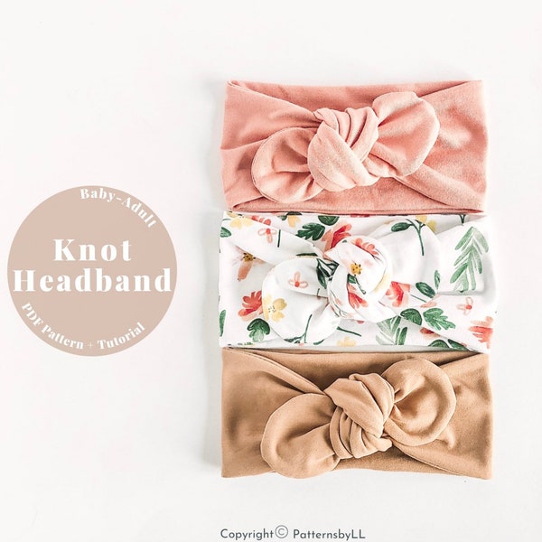 Knot bow headband PDF pattern, knotted headband pattern, PDF knot headband pattern, knot headband sewing pattern, knot headwrap PDF pattern