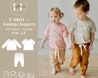 Baby T-shirt lounge outfit set pattern, Baby T-Shirt outfit sewing pattern, Baby lounge shirt sewing pattern, Baby T-Shirt and pants pattern