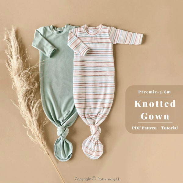 Baby gown sewing pattern, Knotted baby gown sewing pattern, Newborn gown pattern, Baby knotted gown pattern, Newborn knotted gown, Baby gown