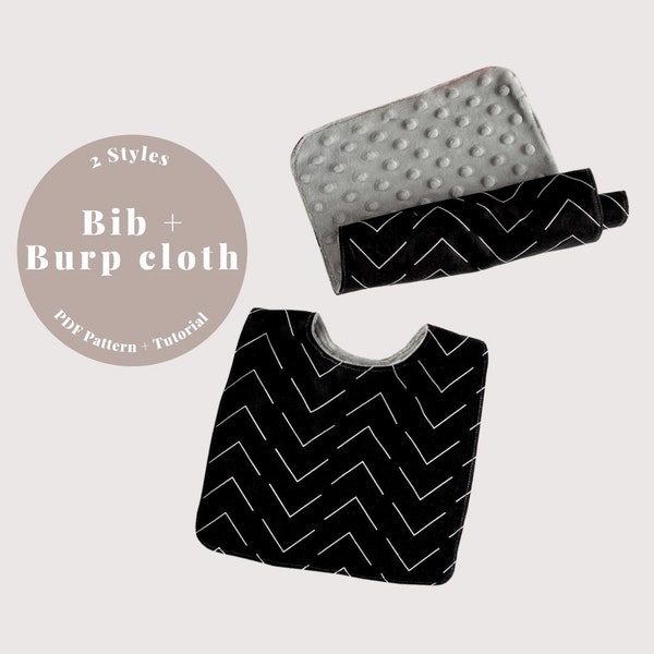 Bib and Burp Cloth sewing pattern, Baby bib PDF sewing pattern, Baby bib pattern, Baby burp cloth sewing pattern, Kids bib pattern 2 STYLES