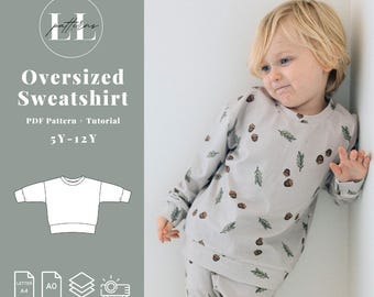 Simple sweatshirt sewing pattern for big kids, Oversize kids sweatshirt sewing pattern, Kids sweatshirt pattern, Sweatshirt sewing pattern