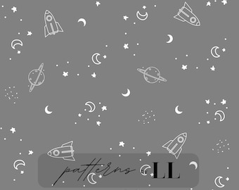 Moon and space seamless pattern, Moon and stars seamless pattern, Spaceship seamless pattern, space seamless file, Space rocket print, moons