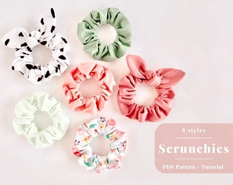 Scrunchie sewing PDF pattern, Scrunchie hair tie with bow, Pony tail scrunchie bow, Adult scrunchie sewing pattern, Scrunchie PDF pattern