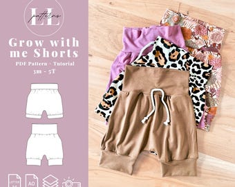 Baby and toddler grow along shorts pattern, Baby grow along shorts, Grow along shorts pattern, Baby shorts pattern, Grow along baby shorts