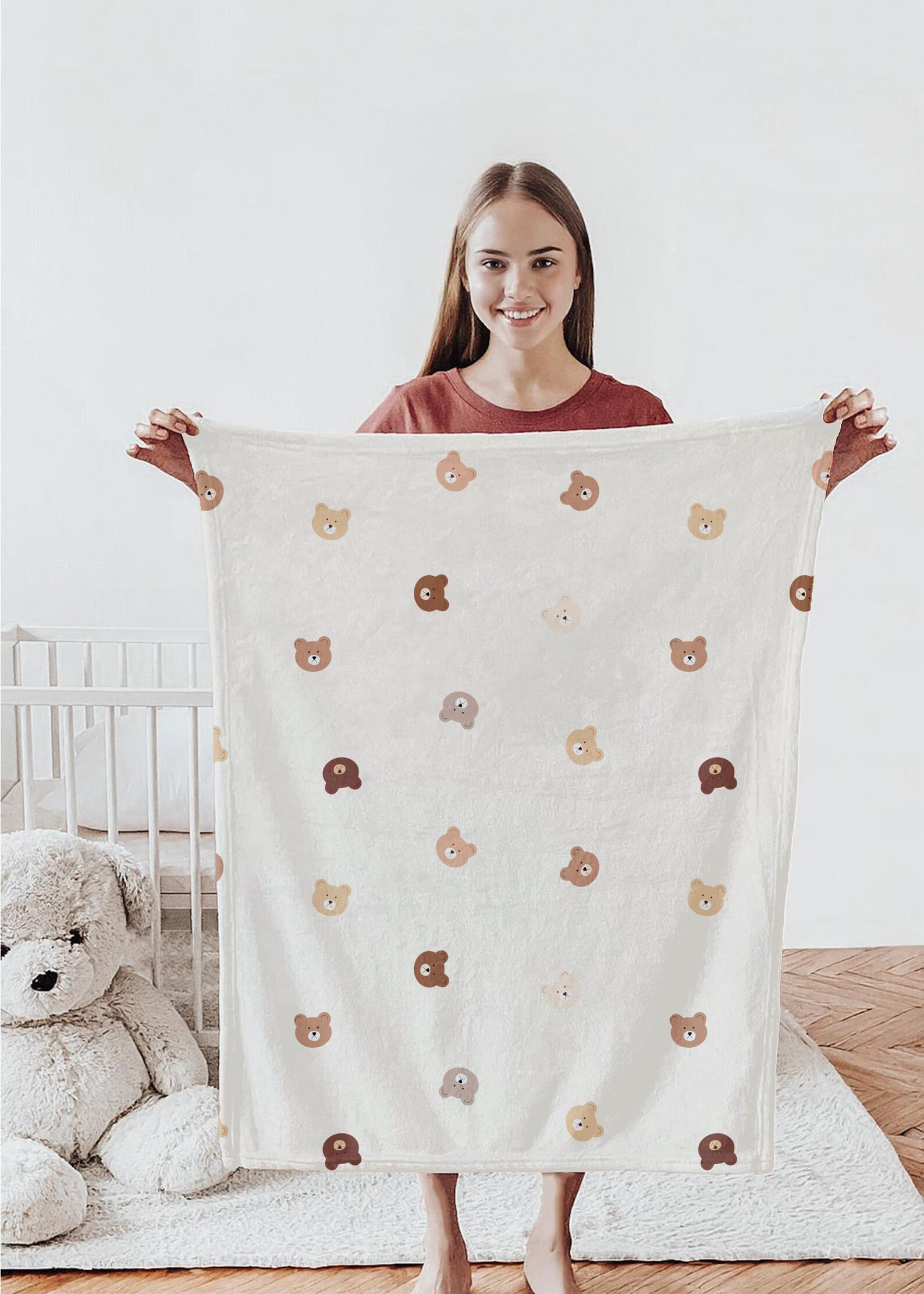 Teddy Bear Seamless Pattern, Bear Face Seamless Pattern, Neutral Bear ...