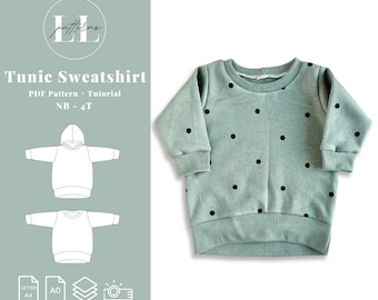 Baby tunic sweatshirt pattern, Easy tunic pattern, Baby tunic sewing pattern, Baby tunic shirt pattern, Kids tunic sweatshirt, Tunic pattern