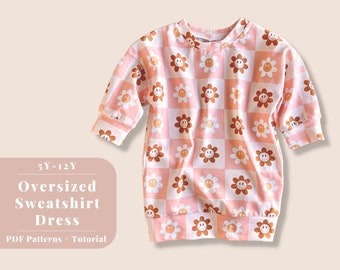 Kinder Sweatshirt Kleid Schnittmuster, Mädchen Oversize Sweatshirt Kleid Schnittmuster, Kinder Kleid Schnittmuster, Kinder Pullover Kleid Schnittmuster, Mädchen Kleid Schnittmuster