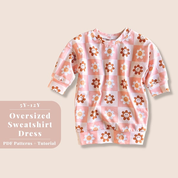 Kids Sweatshirt Dress Pattern , Girls oversize sweatshirt dress pattern, Kids Dress pattern, Kids Sweater Dress Pattern, Girls Dress Pattern