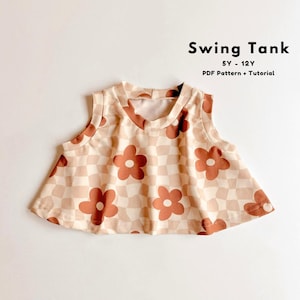 Kids summer swing tank top sewing pattern, Girls swing tank top pattern, Summer tank top pattern, Kids tank top, Girls summer tank, Tank top