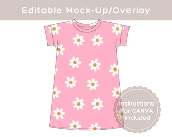 Mock up girls summer dress, Kids summer dress mockup, Girls summer dress overlay, Short sleeve dress overlay, Mockup kids dress, mock up png