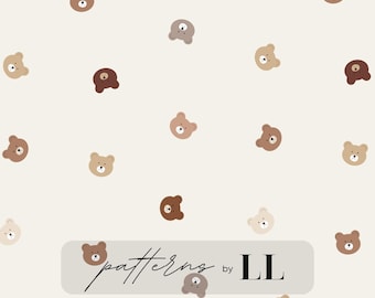 Teddy bear seamless pattern, Bear face seamless pattern, Neutral bear seamless pattern, Teddy bear seamless file, Teddy bear digital pattern