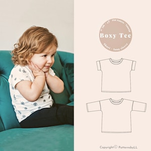 Cartamodello PDF per maglietta Easy Kids, modello per cucire PDF Easy Tshirt per bambini, modello per maglietta a maniche corte e lunghe, modello per t-shirt per neonato e bambino, maglietta per bambini