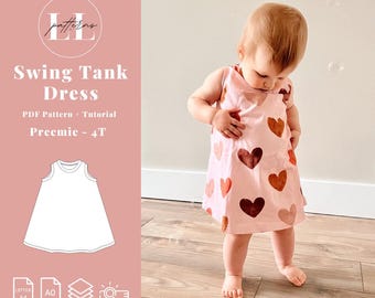 Girls sleeveless tank dress sewing pattern, Girls tank dress pattern, Baby girl Summer tank dress, Girls tank dress pattern, Girl tank dress
