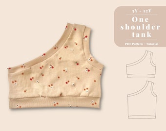 Kids one shoulder top pattern, One shoulder tank pattern, Kids sewing pattern, One shoulder top pdf, Kids crop top, Kids tank top pattern