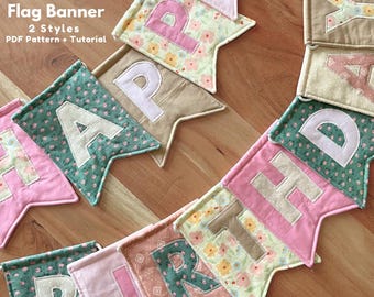 Happy Birthday letter banner sewing pattern, Flag letter banner pattern, Fabric flag banner, Fabric flag letter banner, Letter flag banner