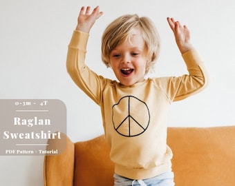 Patrón fácil para sudadera de bebé y niño pequeño, patrón de costura para sudadera de bebé, patrón PDF para sudadera raglán infantil, patrón de costura para suéter de bebé