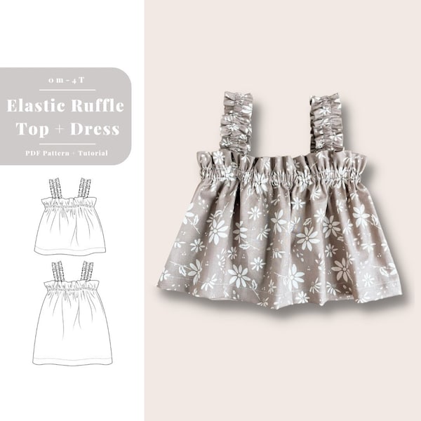 Schnittmuster Babytop + Kleidermuster, Baby Rüschentop, Schnittmuster Sommertop, Schnittmuster Kleinkindtop, Schnittmuster Babytop, Oberteil + Kleid