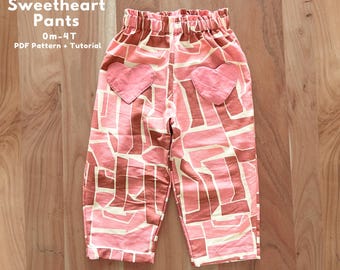 Sweetheart Pants PDF Sewing Pattern for Girls, Elastic Waistband Pants Pattern, Kids Pants Pattern, Baby Sewing Pattern, High Waist Pants