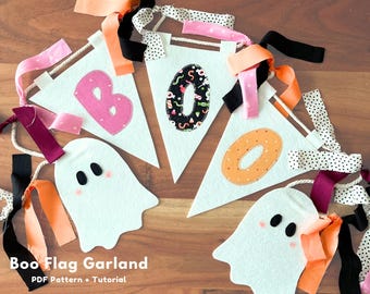 Printable Download Boo Ghost Halloween Garland, Halloween Ghost Garland Pattern, DIY Halloween Craft, Ghost Fabric Garland, Ghost Decoration