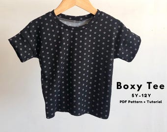 Kids T-shirt pattern short and long sleeve, Kids boxy T-shirt sewing pattern, Kids Tshirt pattern, Boys T-shirt sewing pattern, Kids T-shirt