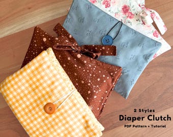 Diaper Clutch Sewing Pattern, Diaper and Wipes Organizer, 2 Closure and Pocket Styles, PDF Baby Sewing Pattern, Travel Diaper Change Clutch